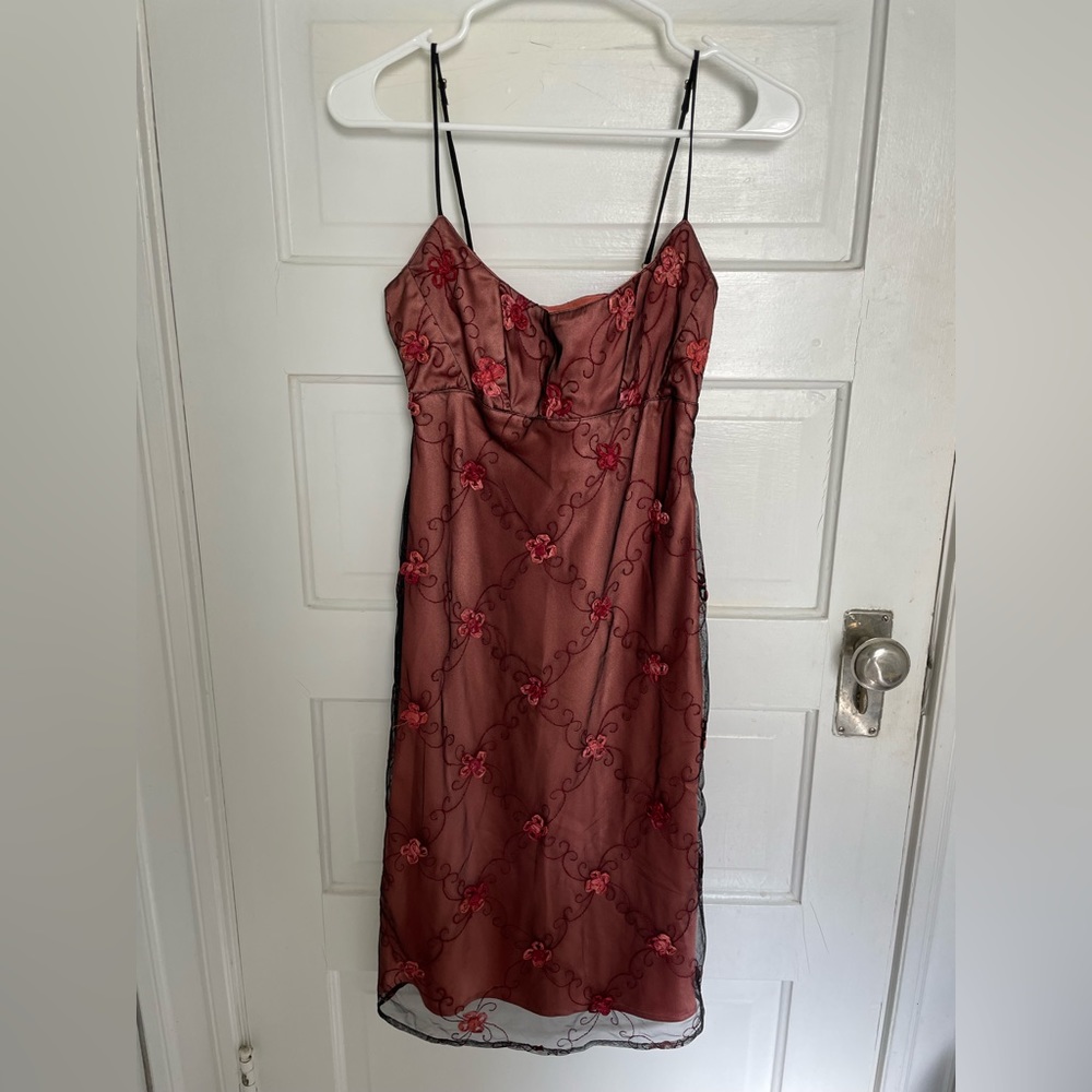 Betsey Johnson Pink and Black Mesh Cocktail Dress (Size 4)